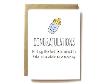 new baby card - pregnancy congratulations - funny pregnancy - having a baby card - card for new Dad - hitting the bottle