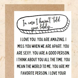 love card for boyfriend, girlfriend, husband, wife. birthday or anniversary, incase I haven&#39;t told you lately
