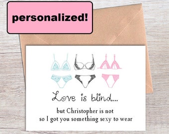 bridal shower card, wedding lingerie engagement party card, or Bachelorette Party card. Love is Blind - PERSONALIZED!