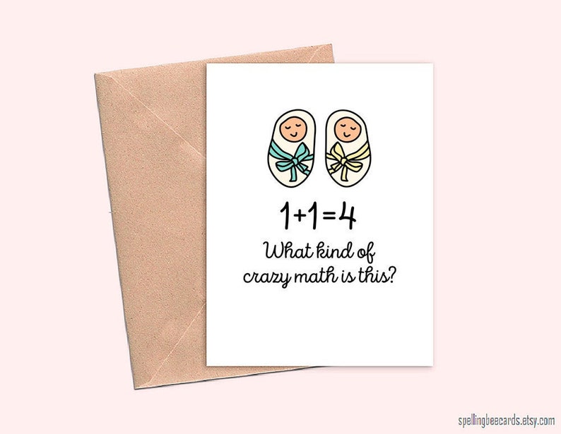 twins congratulations card, funny baby shower card for mom expecting twins, card for new baby twins image 1
