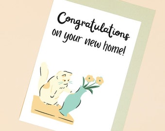 new home cat card, new home congratulations, housewarming gift, funny cats new home card