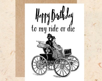 vintage best friend ride or die funny birthday card