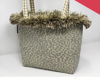 Gray & Tan  |  Leopard Print Handbag | BAGOLITA | Fabric + Fringe | Shoulder Bag