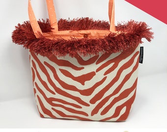 Coral & Cream  |  Zebra Print Handbag | BAGOLITA | Fabric + Fringe | Shoulder Bag