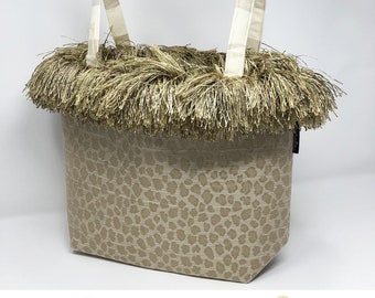 Cream & Tan | Leopard Print Handbag | BAGOLITA | Fabric + Fringe | Shoulder Bag