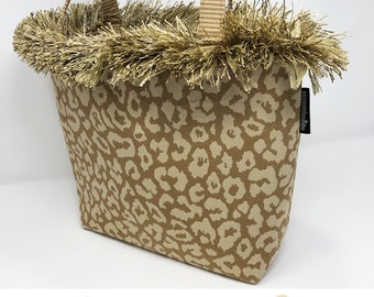 Tan & Beige | Leopard Print Handbag | BAGOLITA | Fabric + Fringe | Shoulder Bag