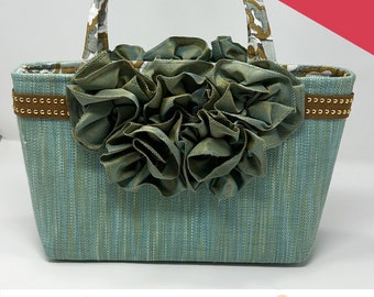 Energetic Summer Teal with Iridescent Ruffles | Medium Handbag | BAGOLITAS