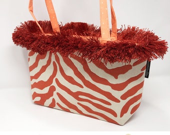 Coral & Cream | Zebra Print Handbag | BAGOLITA | Fabric + Fringe | Shoulder Bag