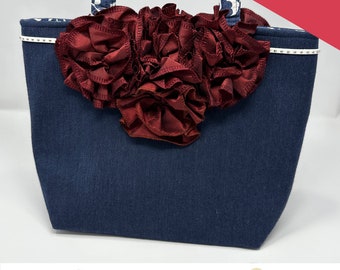 Navy Blue with Red Ruffles and White Trim | Tote Handbag | BAGOLITA