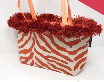 Coral & Cream  |  Zebra Print Handbag | BAGOLITA | Fabric + Fringe | Shoulder Bag