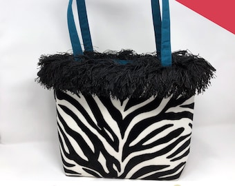 Black & White  |  Zebra Print Handbag | BAGOLITA | Fabric + Fringe | Shoulder Bag