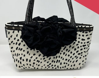 Cream with Black Dots and Ruffles | Medium handbag | BAGOLITA