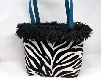 Black & White | Zebra Print Handbag | BAGOLITA | Fabric + Fringe | Shoulder Bag