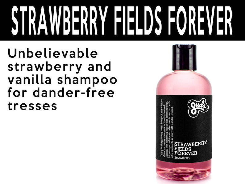 Strawberry Fields Shampoo. Fair Trade Organic Vegan Cruelty-Free Cosmetics. 5% of Proceeds Proudly Go To Grassroots Charities image 1