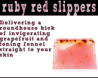 Ruby Red Slippers Soap. Fair Trade Organic Vegan Cruelty-Free Cosmetics. 5% of Proceeds Proudly Go To Grassroots Charities