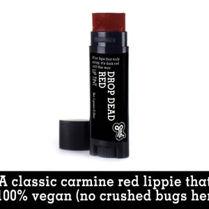 Drop Dead Red Lip Tint. Fair Trade Organic Vegan Cruelty-Free Cosmetics. 5% of Proceeds Proudly Go To Grassroots Charities