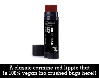 Drop Dead Red Lip Tint. Fair Trade Organic Vegan Cruelty-Free Cosmetics. 5% of Proceeds Proudly Go To Grassroots Charities