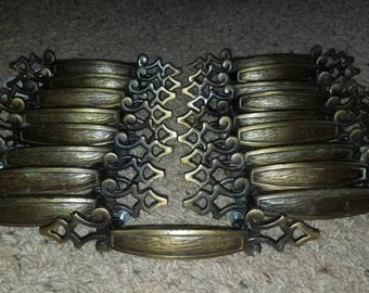 Conjunto de 18 puxadores de gaveta/porta vintage em bronze e latão, com 18 cm de comprimento, em metal com ornamentos em espiral, para armários, cômodas e outros móveis.