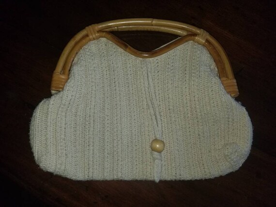 Vintage BOHO Natural Cotton basketweave Purse Wov… - image 3