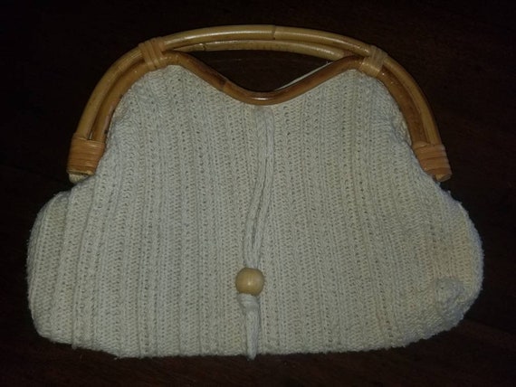 Vintage BOHO Natural Cotton basketweave Purse Wov… - image 1