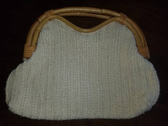 Vintage BOHO Natural Cotton basketweave Purse Wov… - image 4