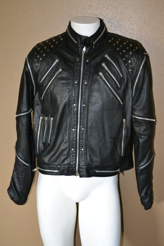 Michael Jackson Bad Thriller ZIPPER Leather Coat Cafe Racer Studs