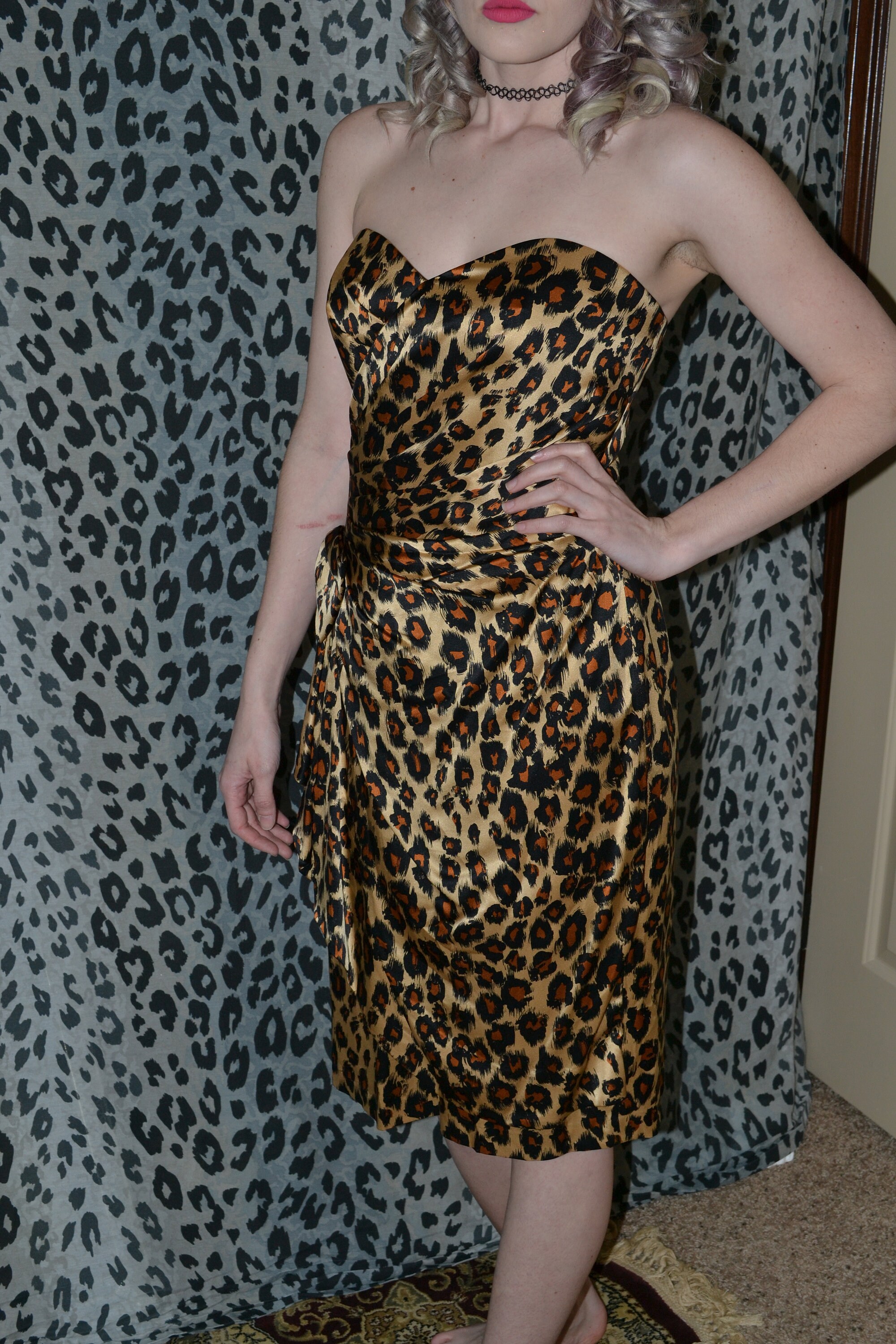 strapless leopard dress