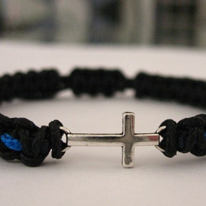 Adjustable Dainty Thin Blue Line with Cross
