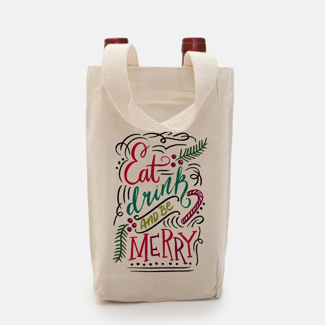 Wine Bag, Wine Carrier, Eat Drink and Be Merry, Typography Tote
