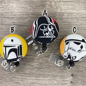 Retractable Badge Reel Fabric Covered Button Empire Helmets star Wars 