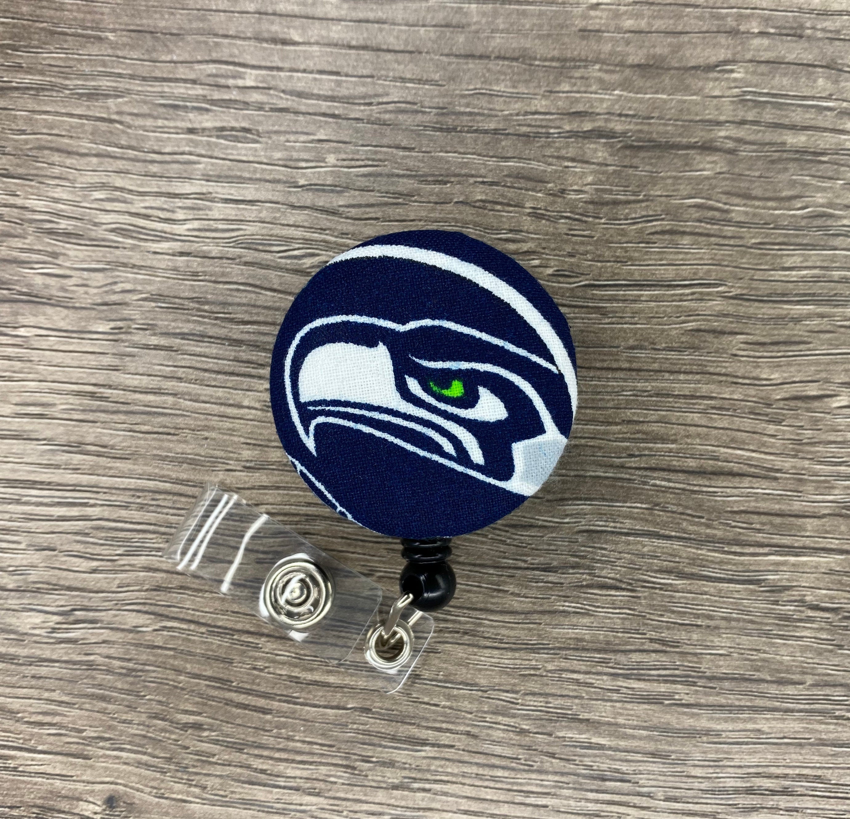 Retractable Badge Reel Fabric Covered Button Seattle Seahawks -   Australia