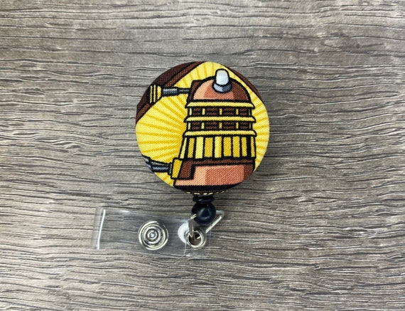 Retractable Badge Holder Doctor Who Daleks Fabric Covered Button