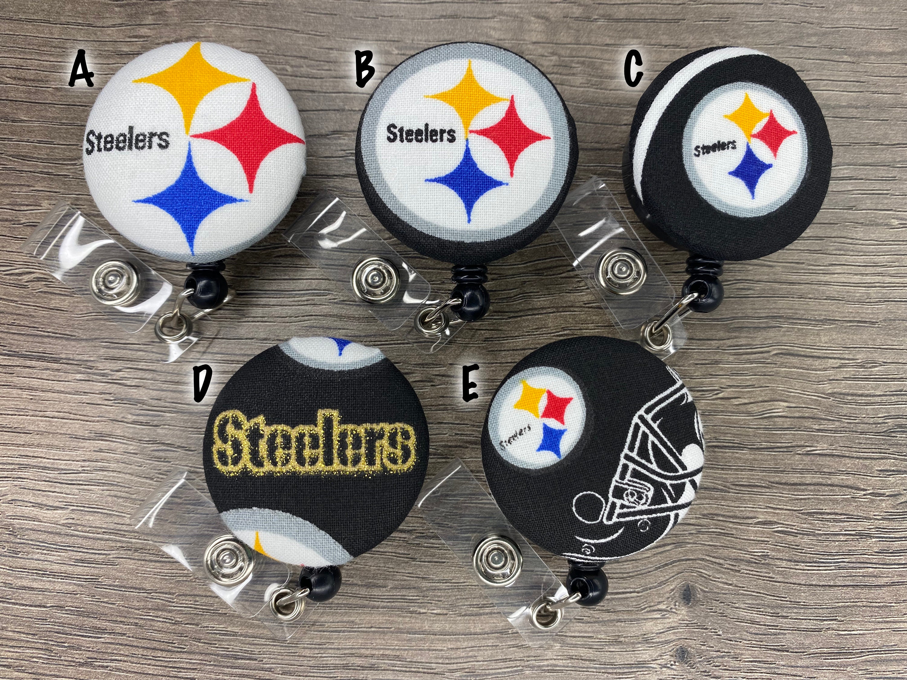 Retractable Badge Reel - Fabric Covered Button - Pittsburgh Steelers