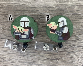 Retractable Badge Reel - Fabric Covered Button - Mandalorian and Grogu