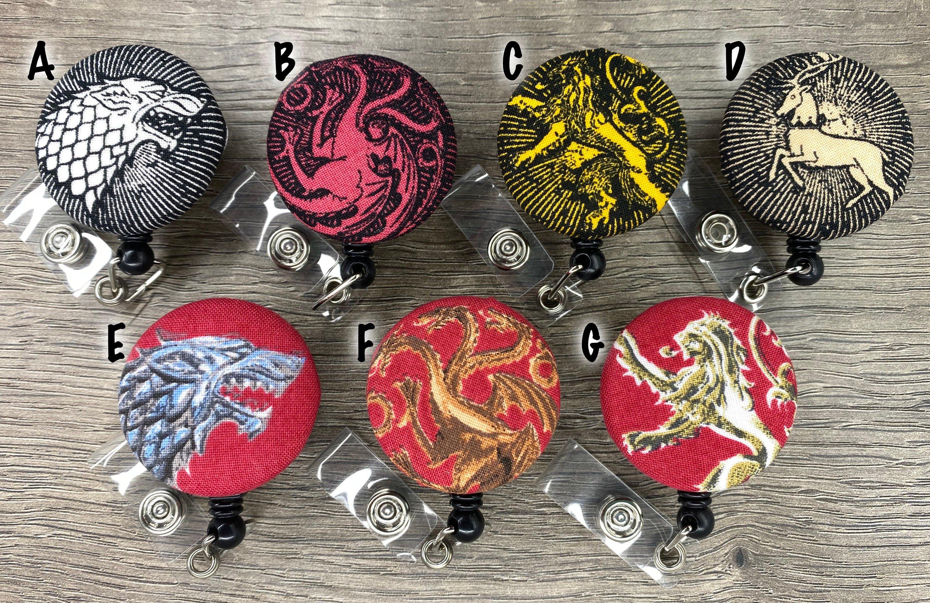 Retractable Badge Reel Fabric Covered Button Game of Thrones 