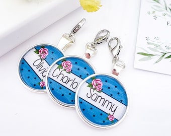 Custom name charms, Personalised bridesmaid charms, Thank you gifts, Flower girls bouquet charm, Girls birthday party favours polka dot