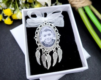 Bridal Bouquet Photo Charm personalised with your photo, Angel wings Memorial Charm, Wedding Charms - 25x18 Photo