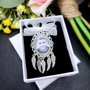 Bridal Bouquet Photo Charm personalised with your photo, Angel wings Memorial Charm, Wedding Charms - 25x18 Photo
