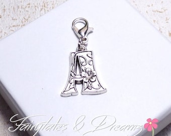 Floral Initial Letter Clip On Charm  - Bridesmaid gifts - Zipper charm - Initial Keychain