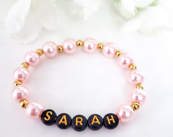 Name Pearl bracelet, bridesmaids personalised bracelet, Custom name bracelet, Flower girl name bracelet, Beaded word bracelet