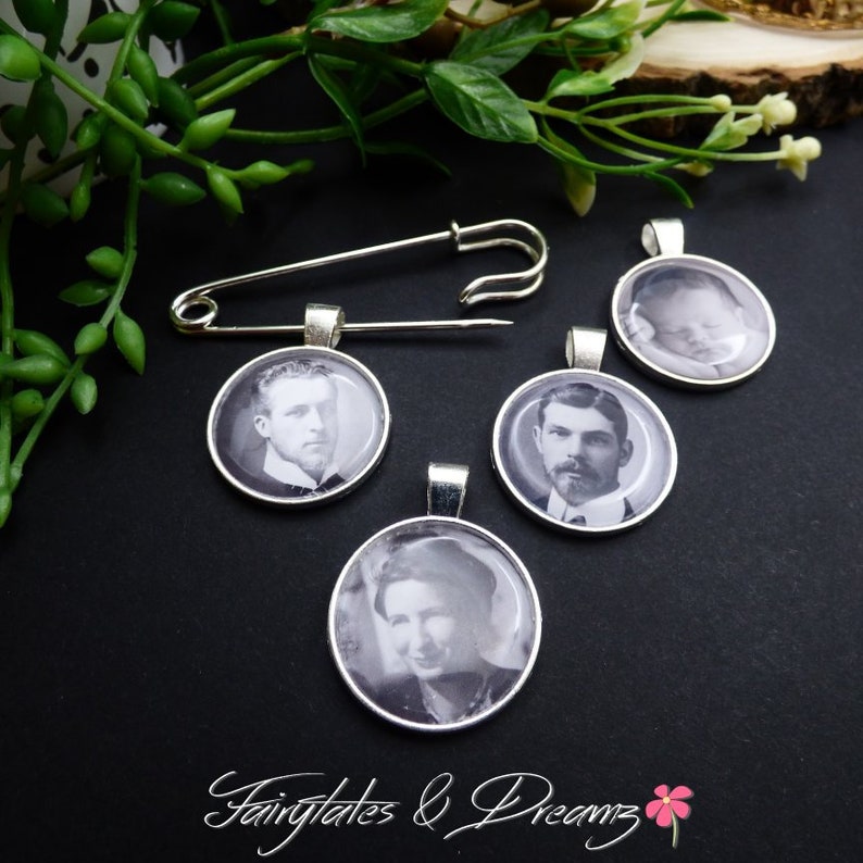 Boutonniere Photo Charm personalized with your 25MM photo Groom memory photo pin, Grooms Memorial Charm for Groom, Photo Charm for him image 5