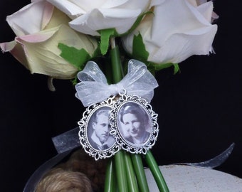 Ribbon bow DOUBLE or TRIPLE Bridal Bouquet Photo Charm personalised with your own photo, Memorial Charm 25x18 Photo gift