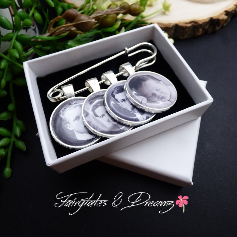 Boutonniere Photo Charm personalized with your 25MM photo Groom memory photo pin, Grooms Memorial Charm for Groom, Photo Charm for him image 3