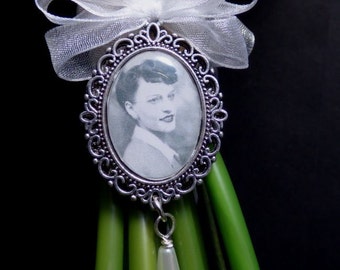 Pearl Drop - Double Bridal Bouquet Photo Charm personalised with your own photo,  Memorial Charm, 25x18 Photo , Bouquet Charm