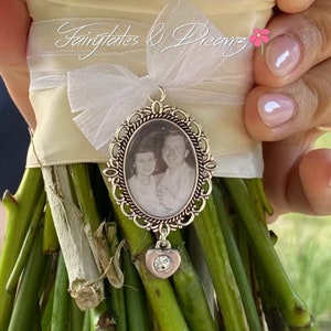 Ribbon BOW, Single, Double or Triple  Bouquet Photo Charm personalised with your own photo, Memorial Charm, 25x18 Photo , Bouquet Charm