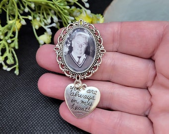 Memorial Photo pin Brooch, always in my heart ,Wedding Brooch, personalised with your own photo, Remembrance Brooch, Lapel  Photo Pin