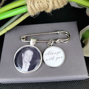 Boutonniere Photo Charm personalised with photo & Quote Charm Grooms Buttonhole Pin, Memorial Charm for Groom Lapel Photo Charm Pin image 3