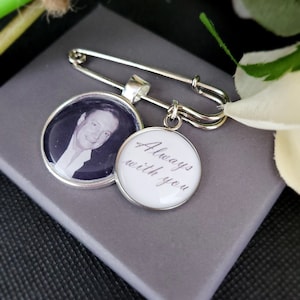 Boutonniere Photo Charm personalised with photo & Quote Charm Grooms Buttonhole Pin, Memorial Charm for Groom Lapel Photo Charm Pin image 1