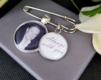 Boutonniere Photo Charm personalised with photo & Quote Charm - Grooms Buttonhole Pin, Memorial Charm for Groom - Lapel Photo Charm Pin