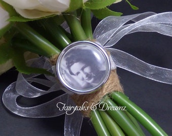 Plain Round 20mm Bridal Bouquet Photo Charm, Personalised Memorial Charm, Silver or Antique Bronze ,Vintage Wedding